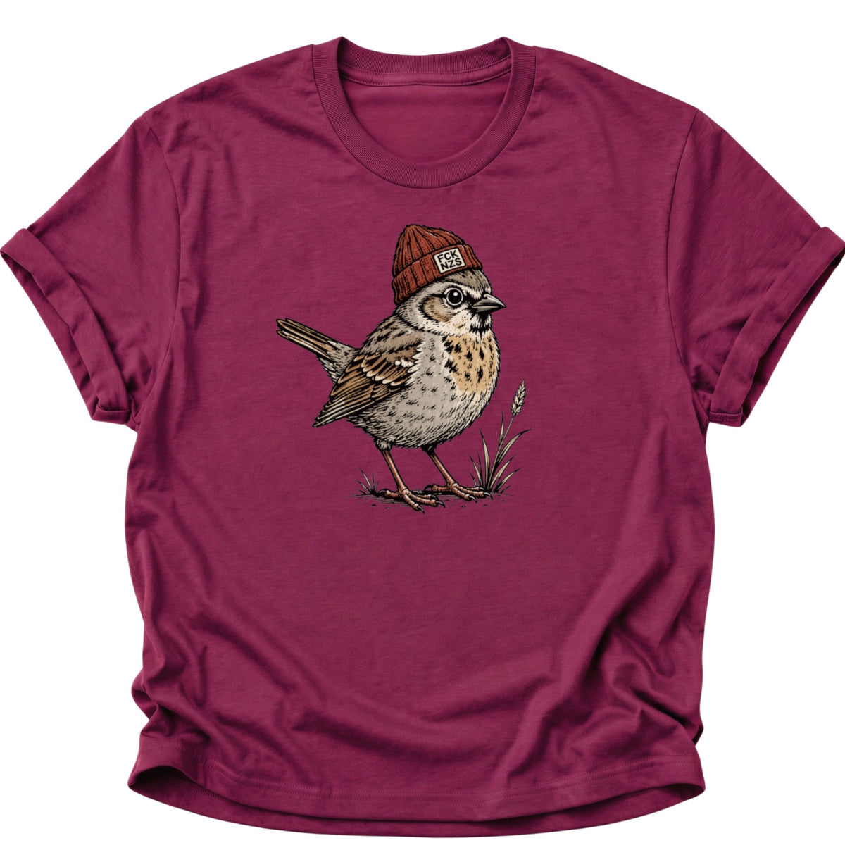 Spatz mit Strickmütze gegen rechts Unisex T-Shirt Cardinal Red - PINE & RIVER