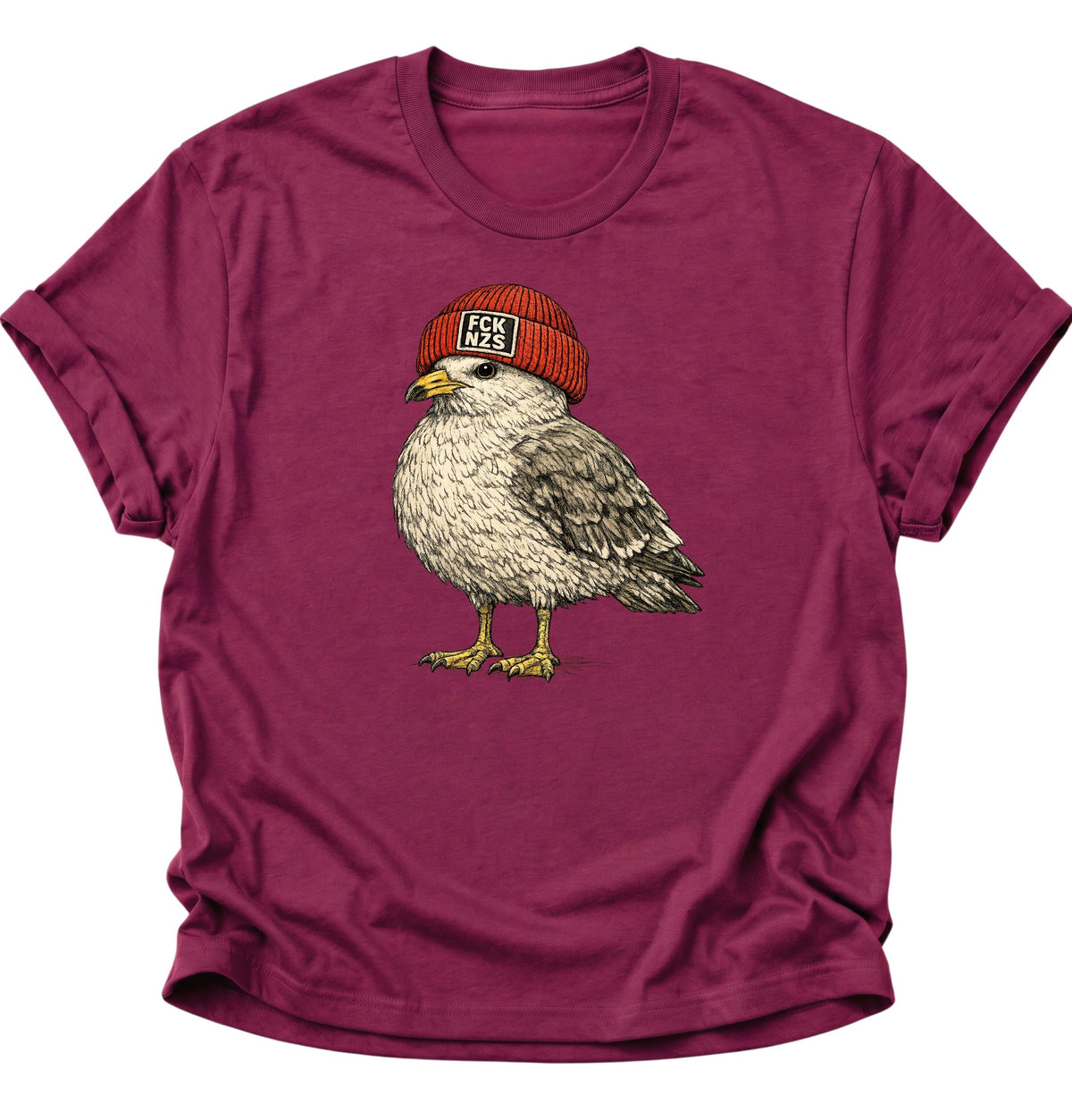 Möwe mit Strickmütze gegen rechts Unisex T-Shirt Cardinal Red - PINE & RIVER