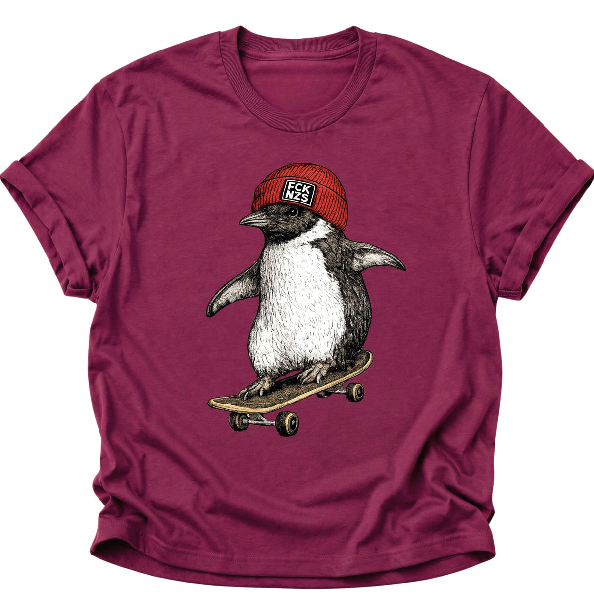 Skateboard-Pinguin gegen rechts Unisex T-Shirt Cardinal Red - PINE & RIVER