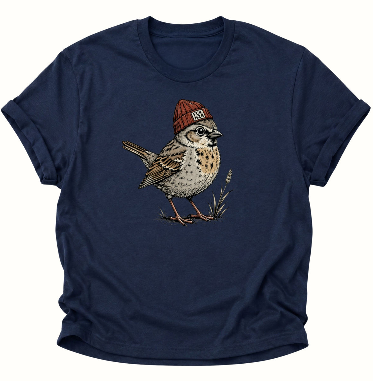 Spatz mit Strickmütze gegen rechts Unisex T-Shirt Navy Blue - PINE & RIVER