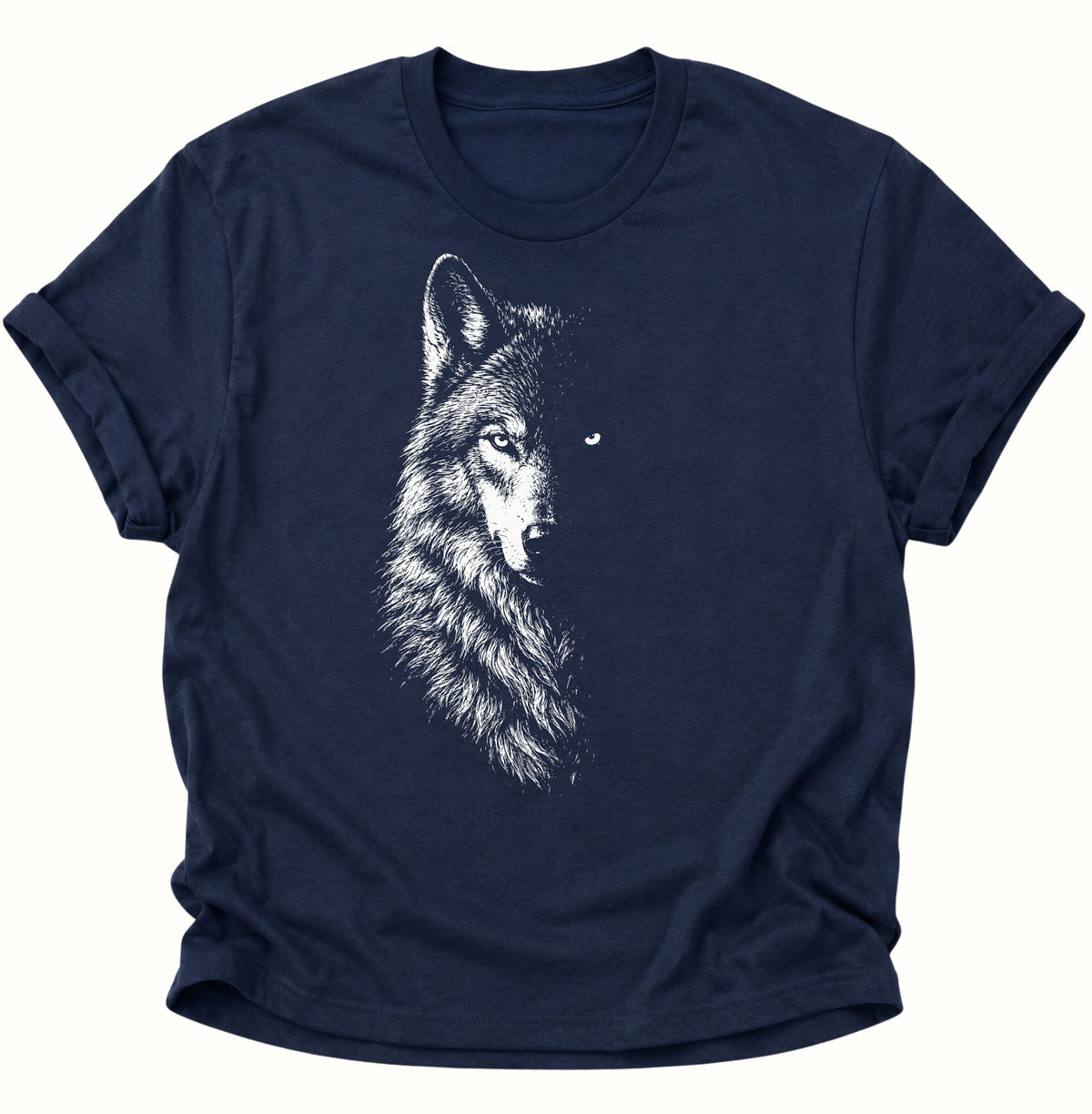 Mystischer Wolf im Schatten Unisex T-Shirt Navy Blue - PINE & RIVER