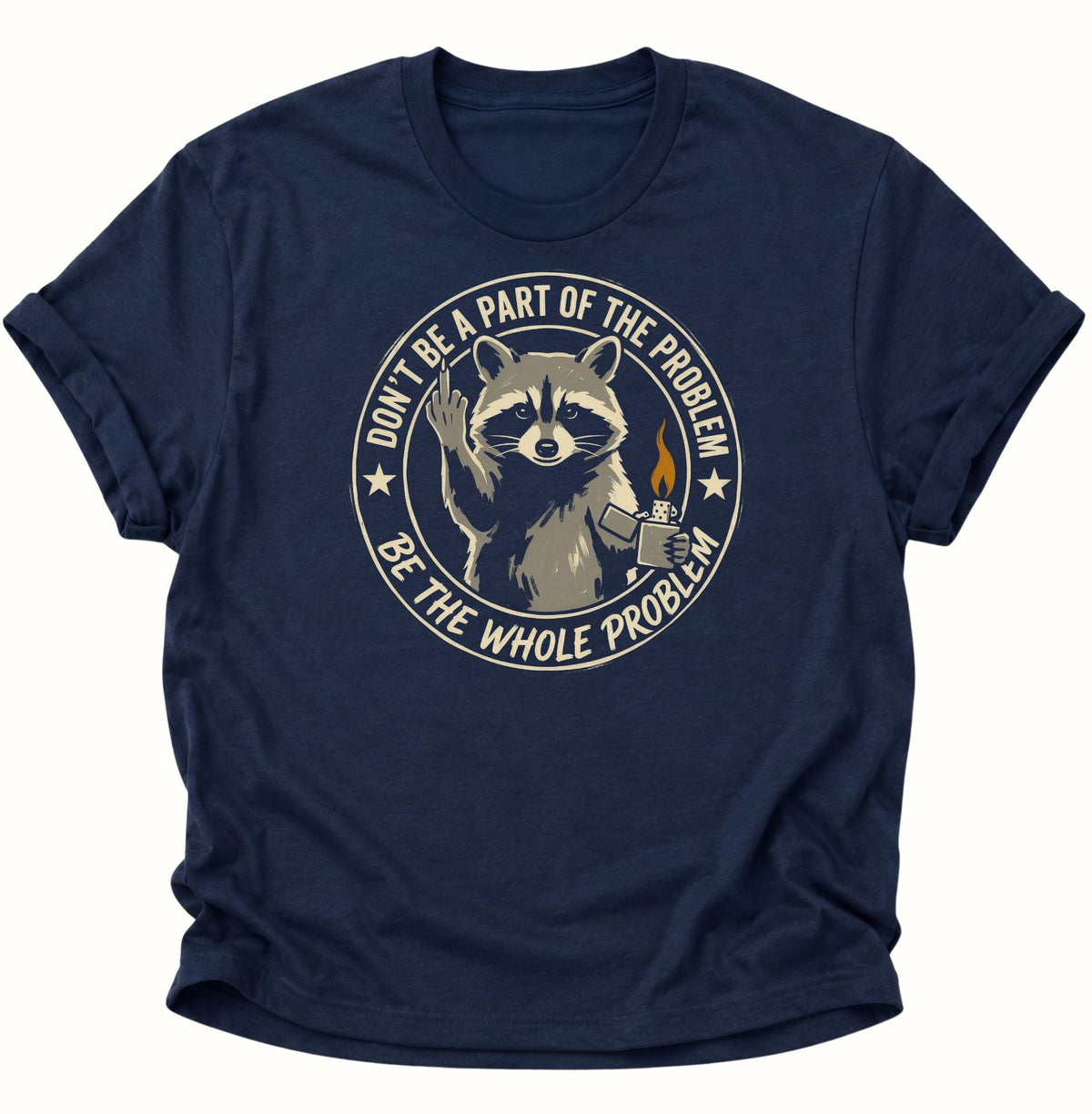 Frecher Waschbär mit Mittelfinger Unisex T-Shirt Navy Blue - PINE & RIVER