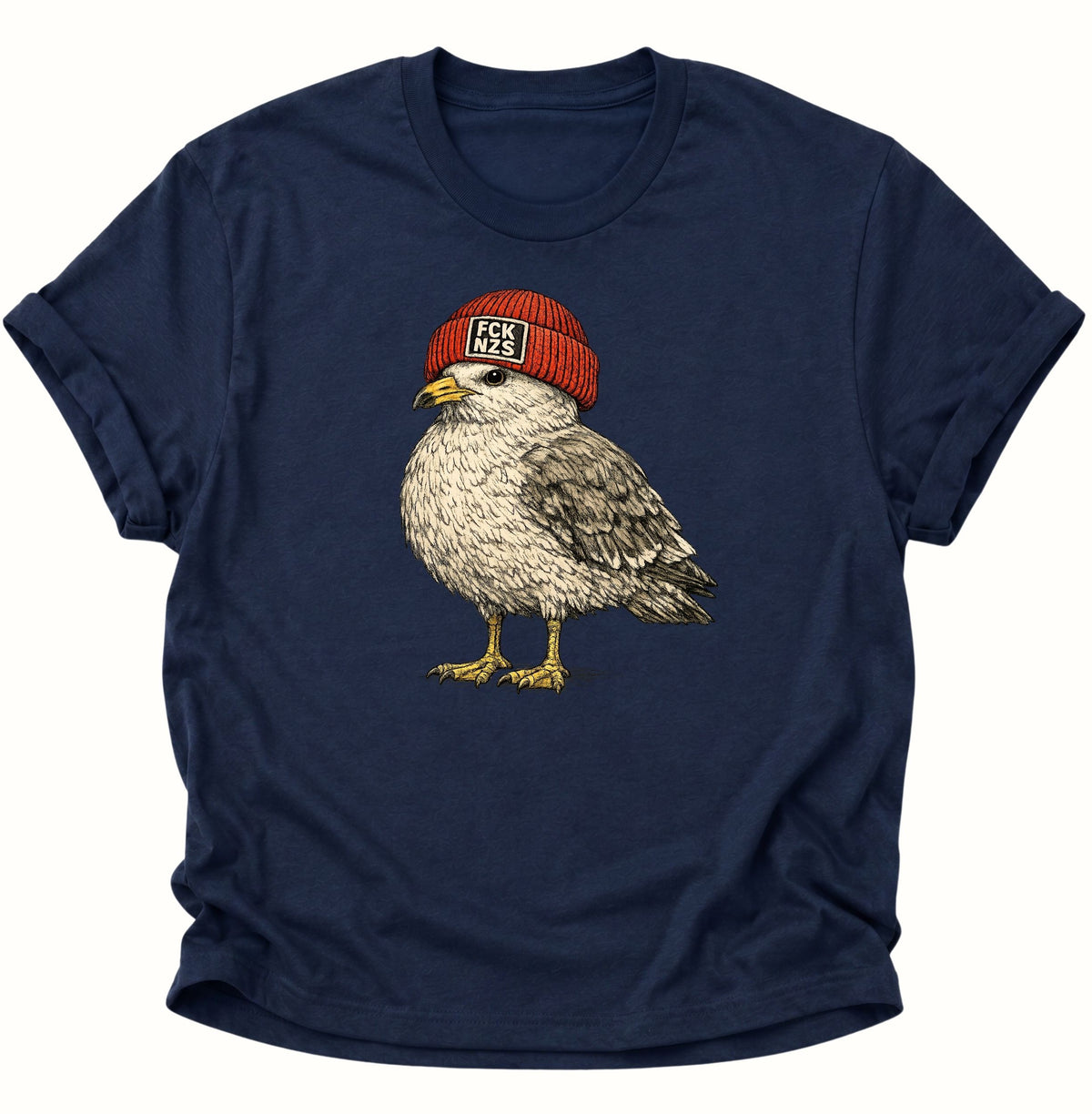 Möwe mit Strickmütze gegen rechts Unisex T-Shirt Navy Blue - PINE & RIVER