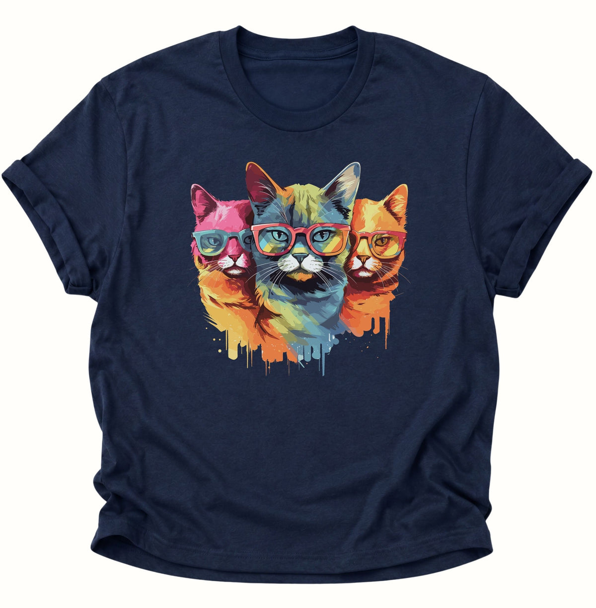 Three Cats Unisex T-Shirt Navy Blue - PINE & RIVER