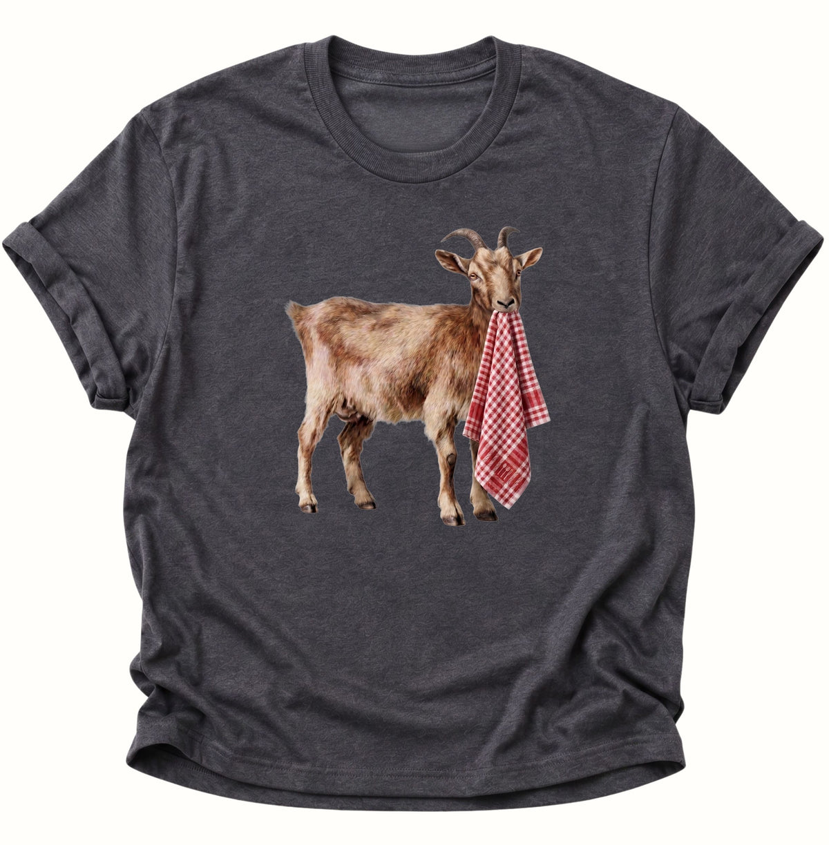 Ziege mit Geschirrhandtuch Unisex T-Shirt Dark Heather - PINE & RIVER