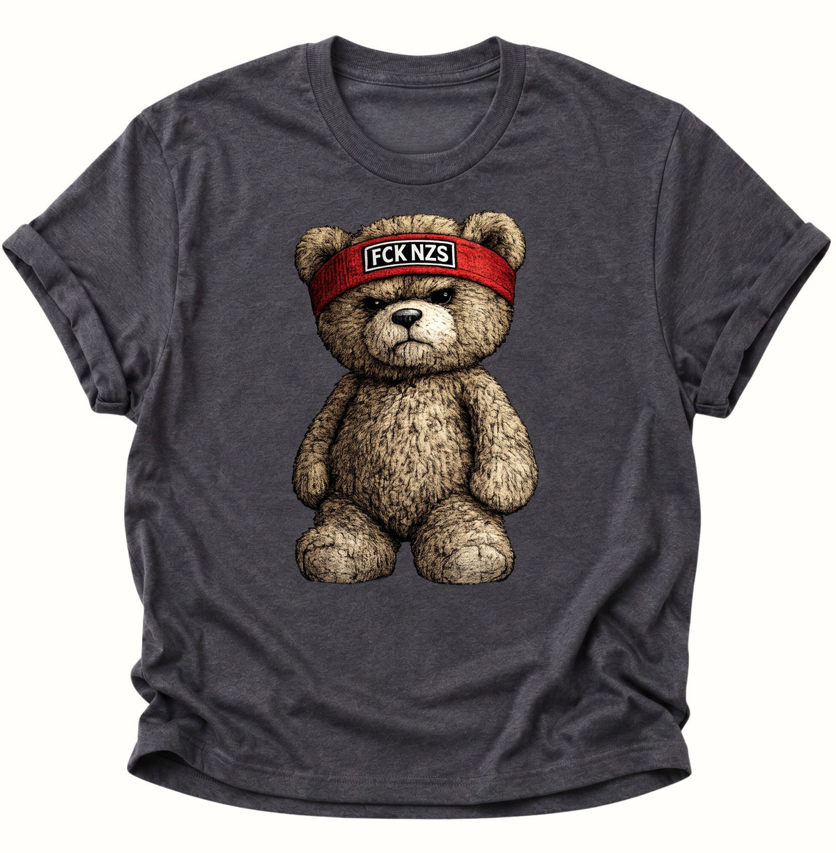 Grimmiger Teddybär gegen rechts Unisex T-Shirt Dark Heather - PINE & RIVER