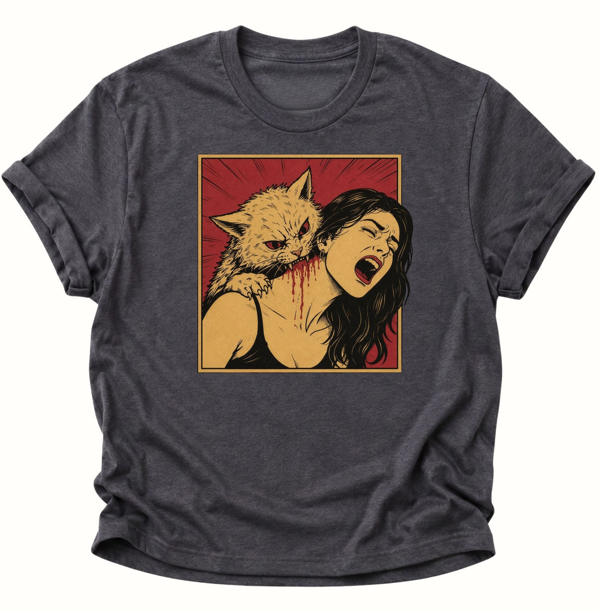 Vampier Katze im Retro-Comic Unisex T-Shirt Dark Heather - PINE & RIVER