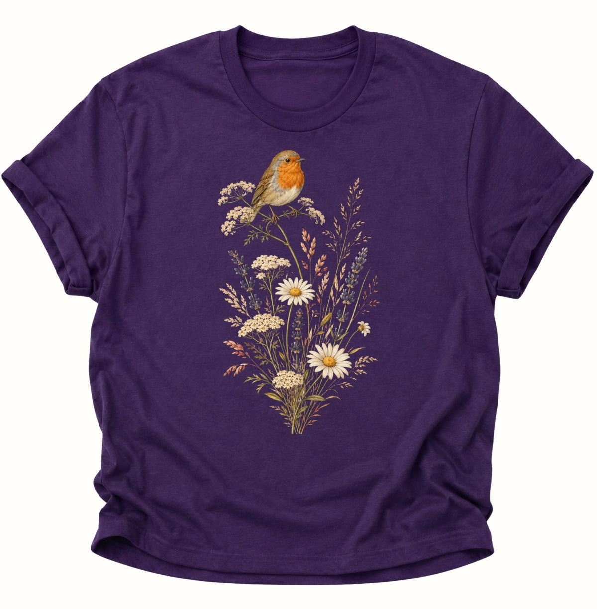 Rotkehlchen auf Wildblumen Unisex T-Shirt Purple - PINE & RIVER