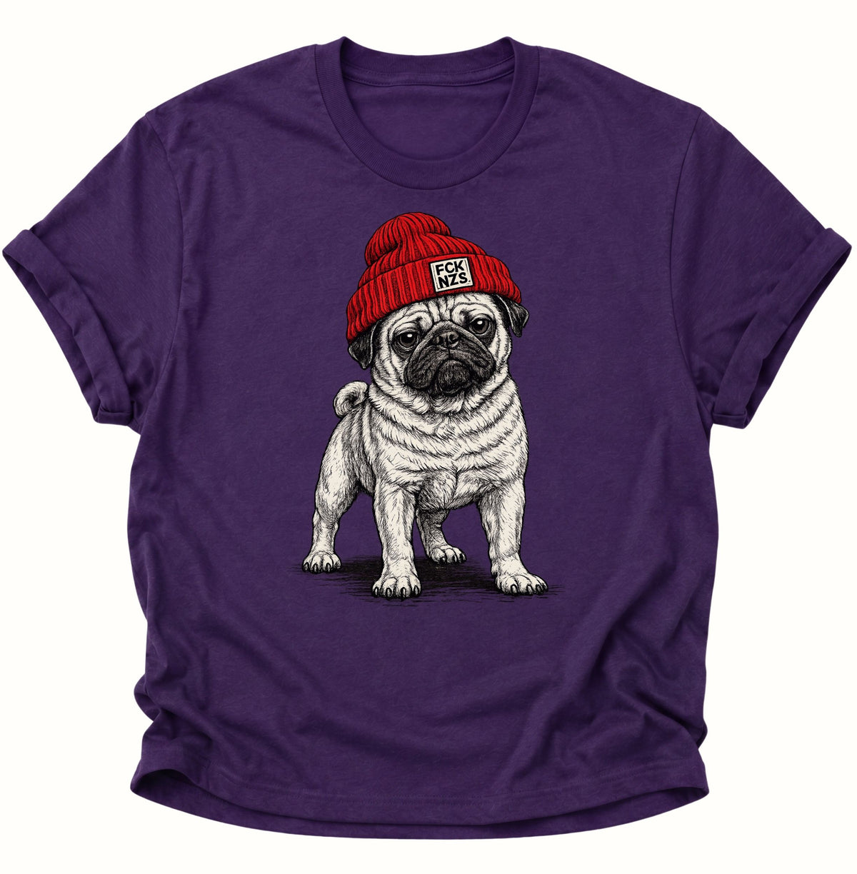 Mops mit Strickmütze gegen rechts Unisex T-Shirt Purple - PINE & RIVER