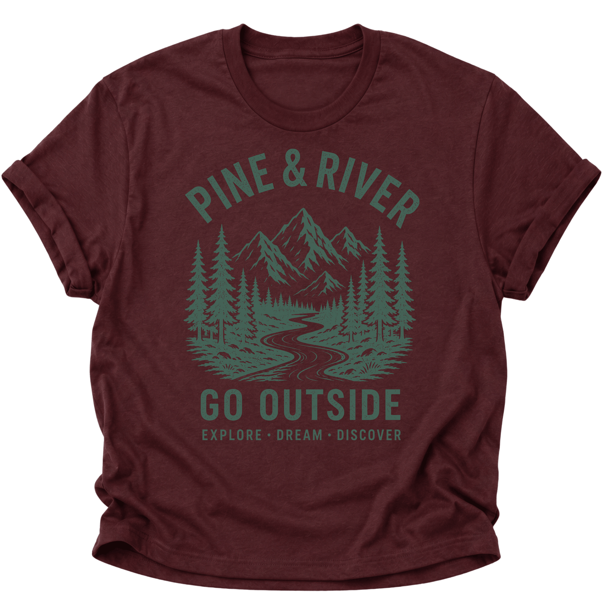 Pine & River Go Outside Unisex T-Shirt Maroon - PINE & RIVER