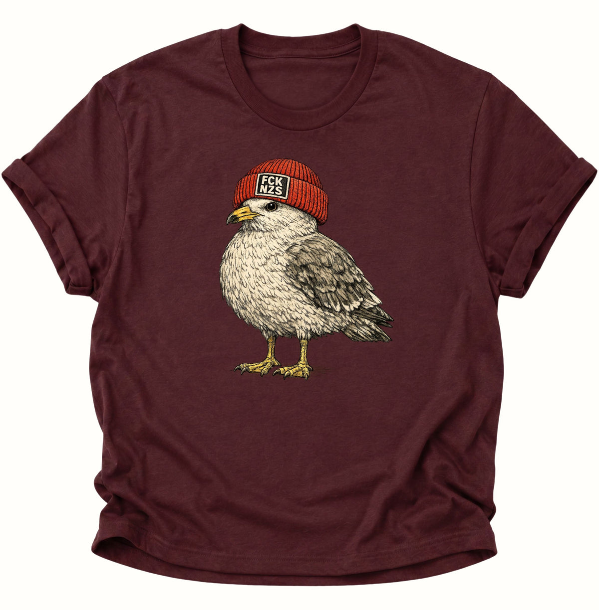 Möwe mit Strickmütze gegen rechts Unisex T-Shirt Maroon - PINE & RIVER