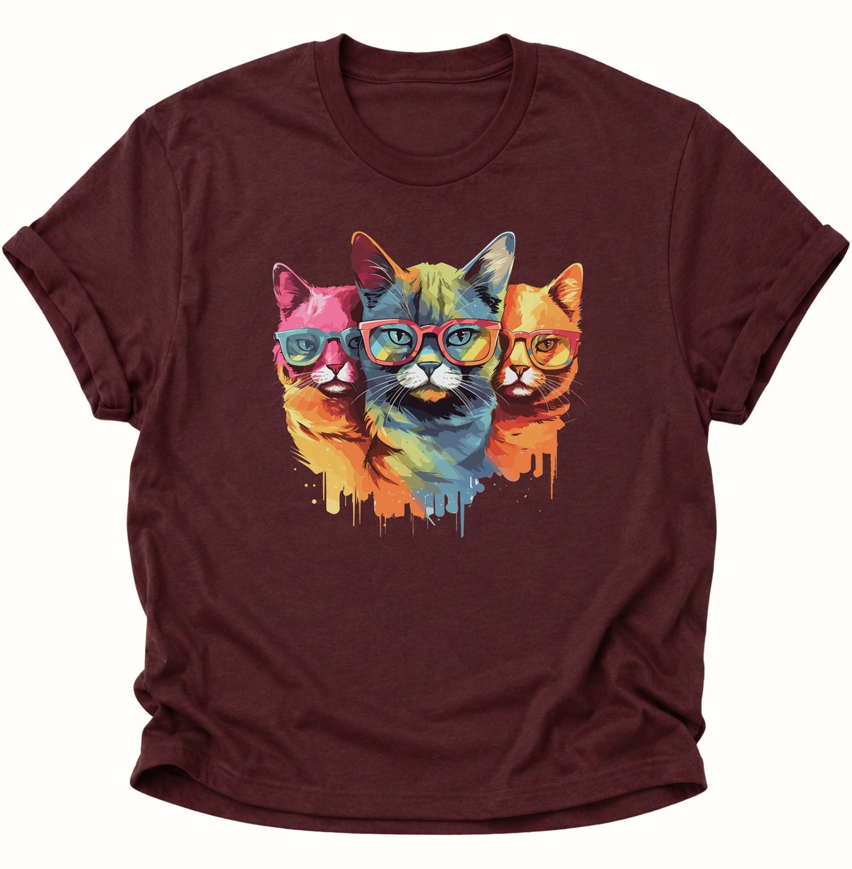 Three Cats Unisex T-Shirt Maroon - PINE & RIVER