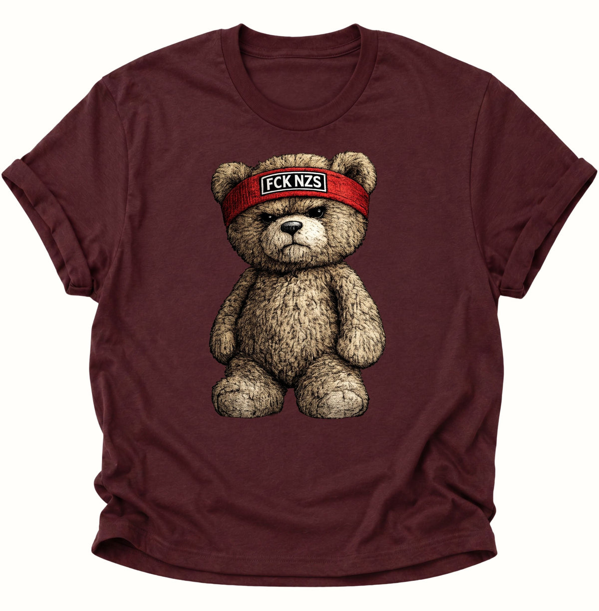 Grimmiger Teddybär gegen rechts Unisex T-Shirt Maroon - PINE & RIVER