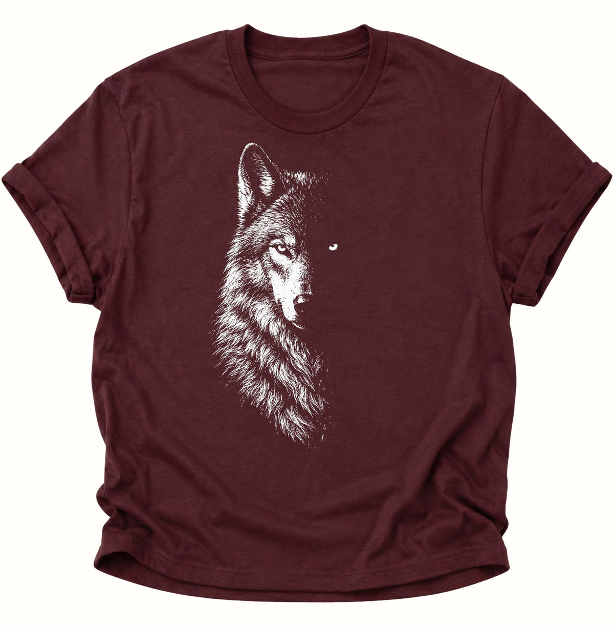 Mystischer Wolf im Schatten Unisex T-Shirt Maroon - PINE & RIVER