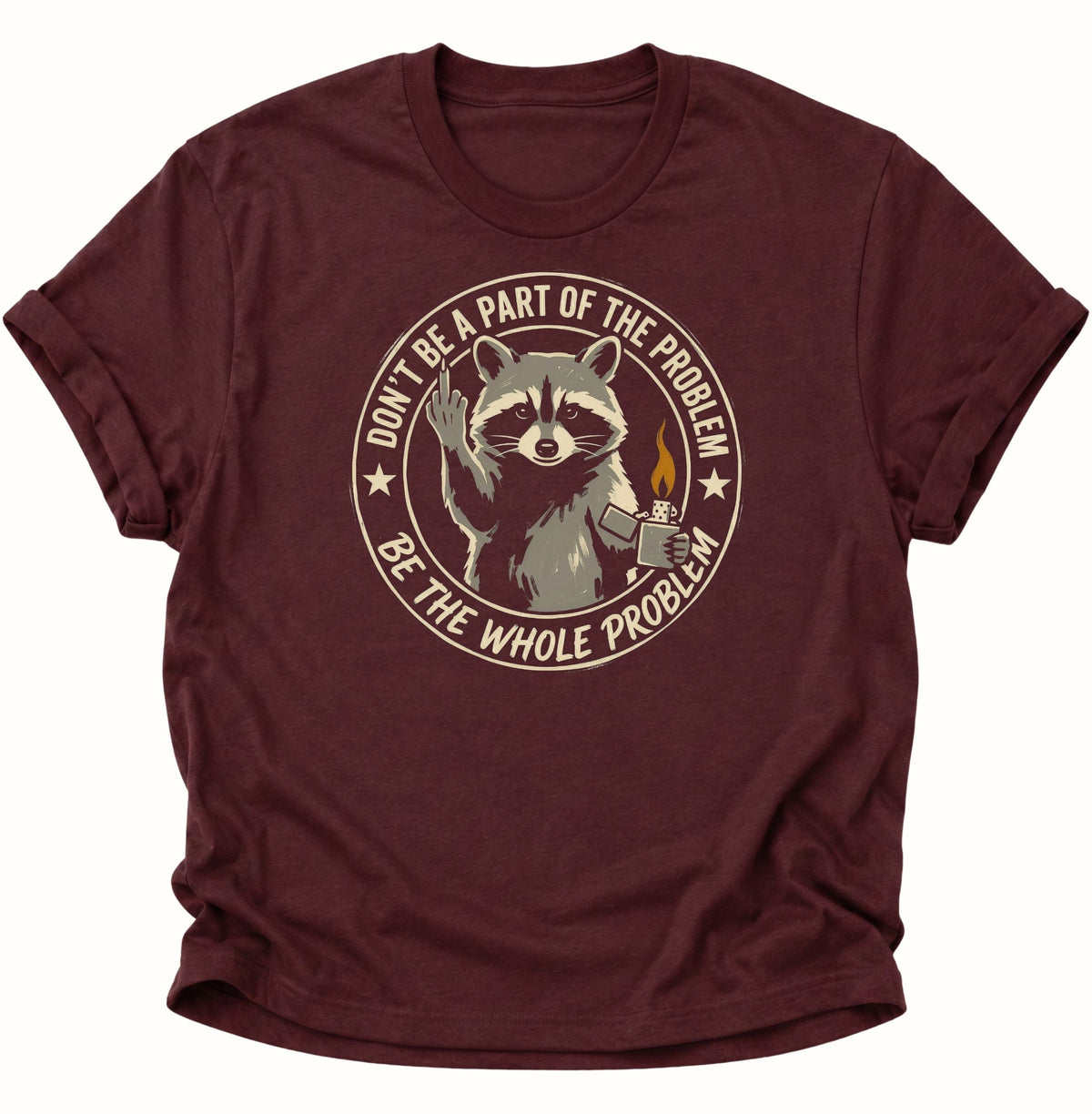 Frecher Waschbär mit Mittelfinger Unisex T-Shirt Maroon - PINE & RIVER