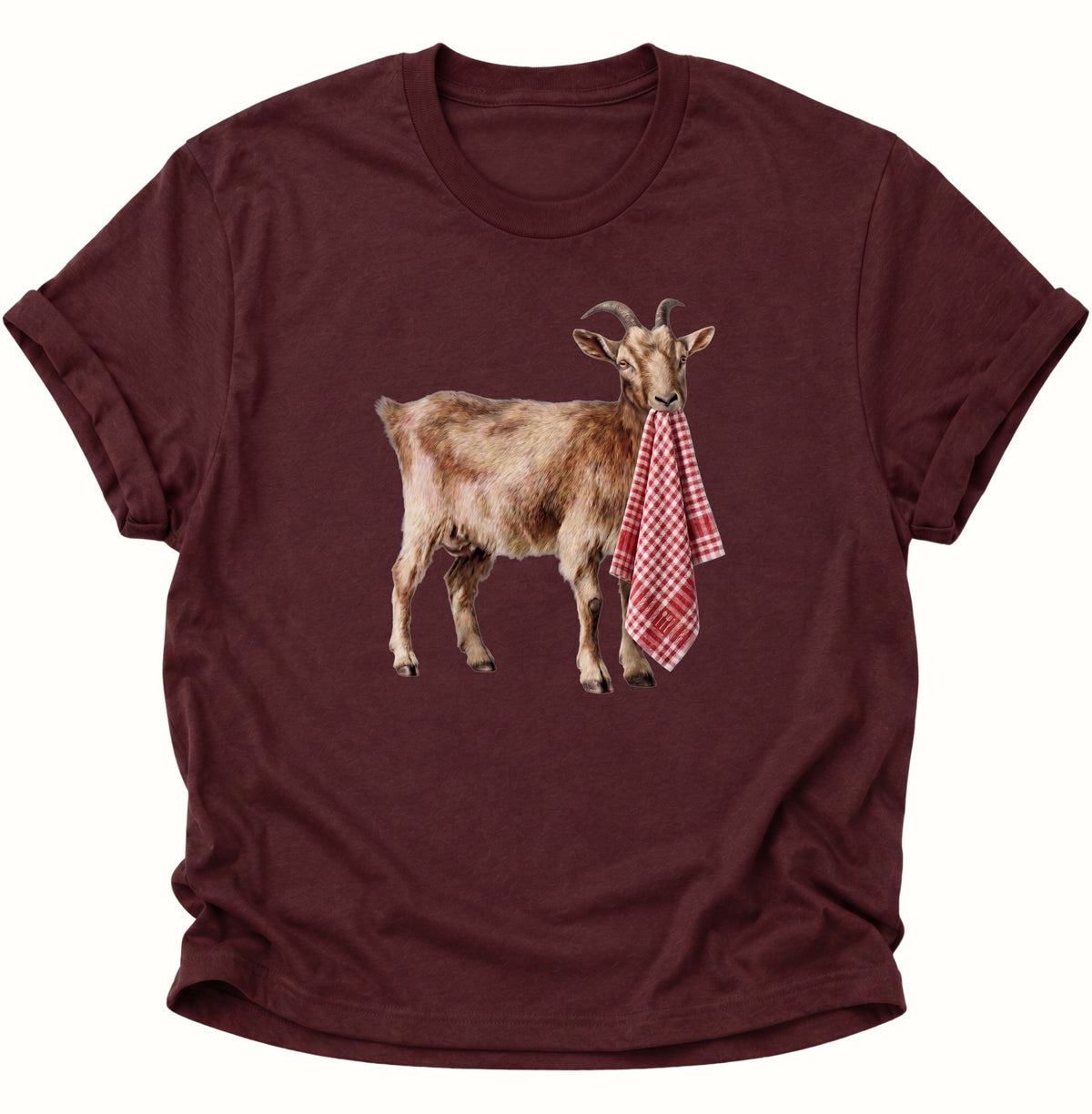 Ziege mit Geschirrhandtuch Unisex T-Shirt Maroon - PINE & RIVER