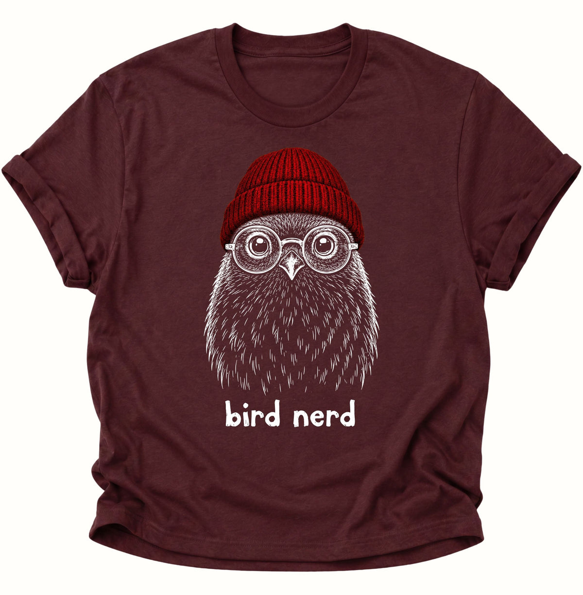 Bird Nerd Vogel mit Mütze Unisex T-Shirt Maroon - PINE & RIVER