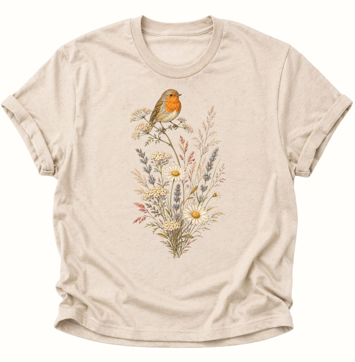 Rotkehlchen auf Wildblumen Unisex T-Shirt Nature - PINE & RIVER