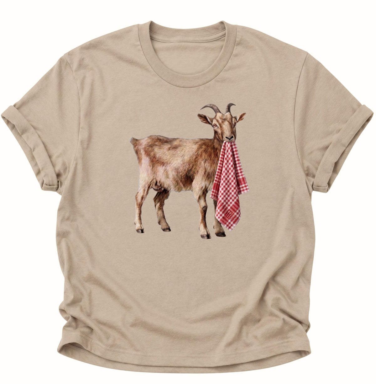 Ziege mit Geschirrhandtuch Unisex T-Shirt Sand - PINE & RIVER