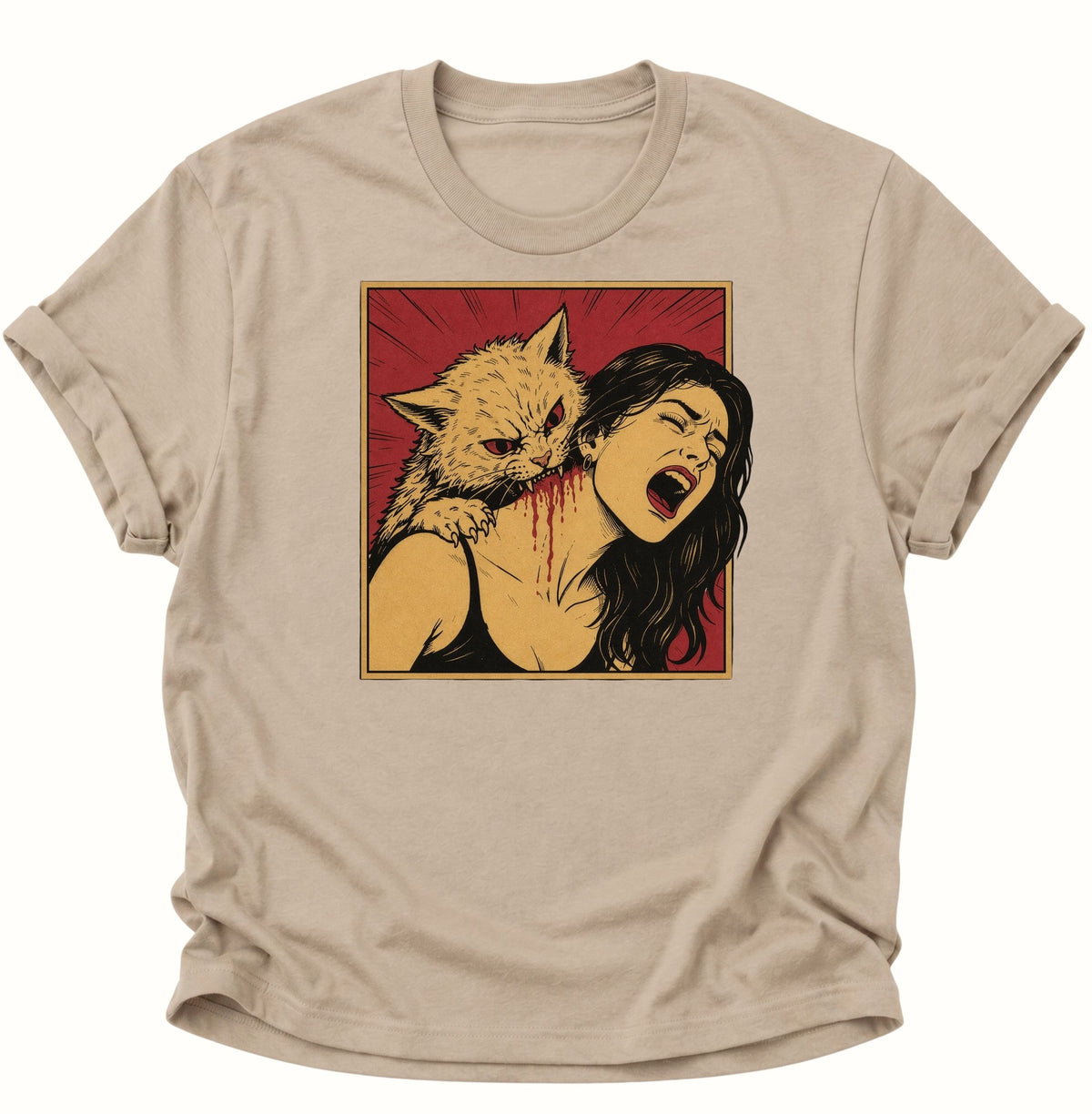 Vampier Katze im Retro-Comic Unisex T-Shirt Sand - PINE & RIVER