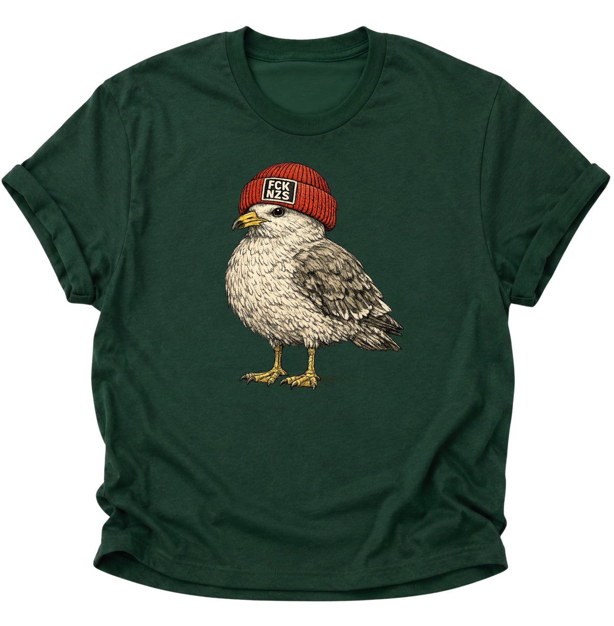 Möwe mit Strickmütze gegen rechts Unisex T-Shirt Forest Green - PINE & RIVER
