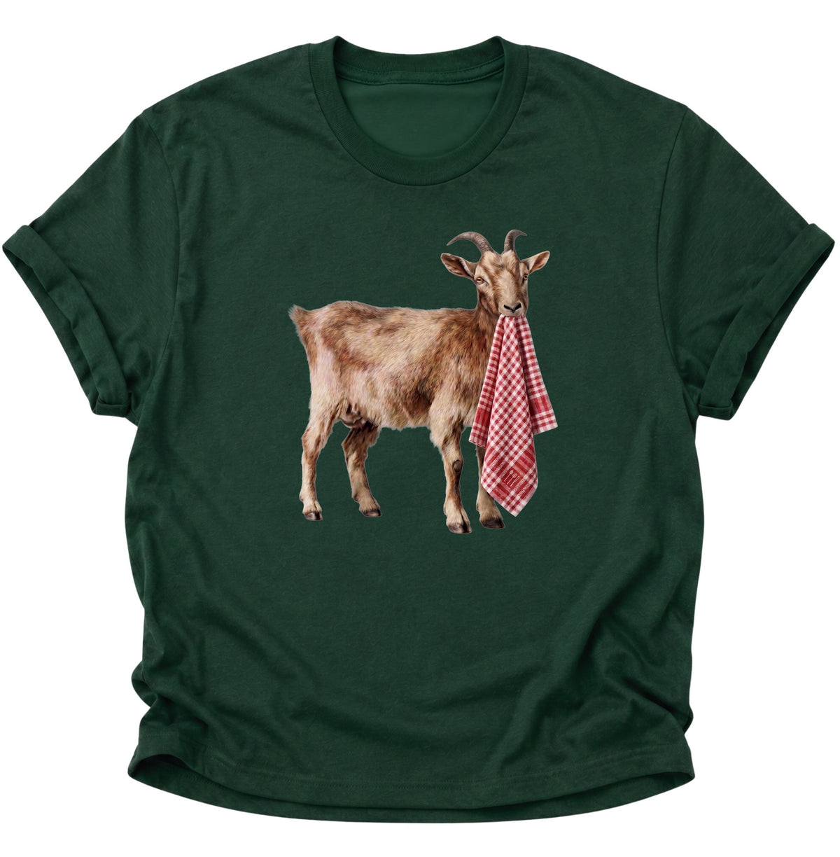 Ziege mit Geschirrhandtuch Unisex T-Shirt Forest Green - PINE & RIVER