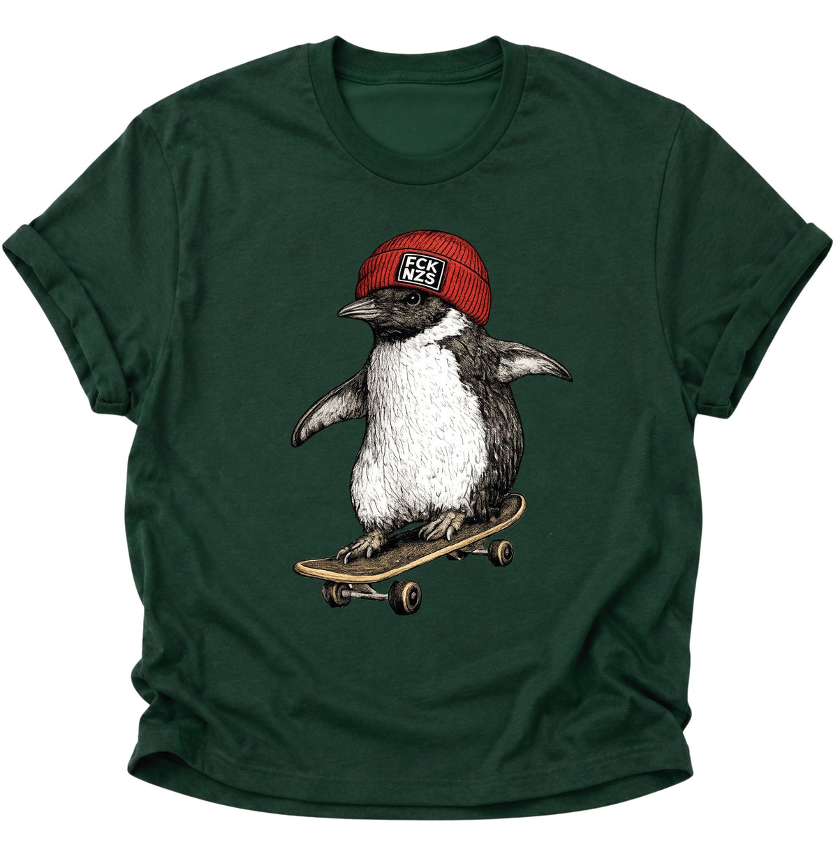 Skateboard-Pinguin gegen rechts Unisex T-Shirt Forest Green - PINE & RIVER