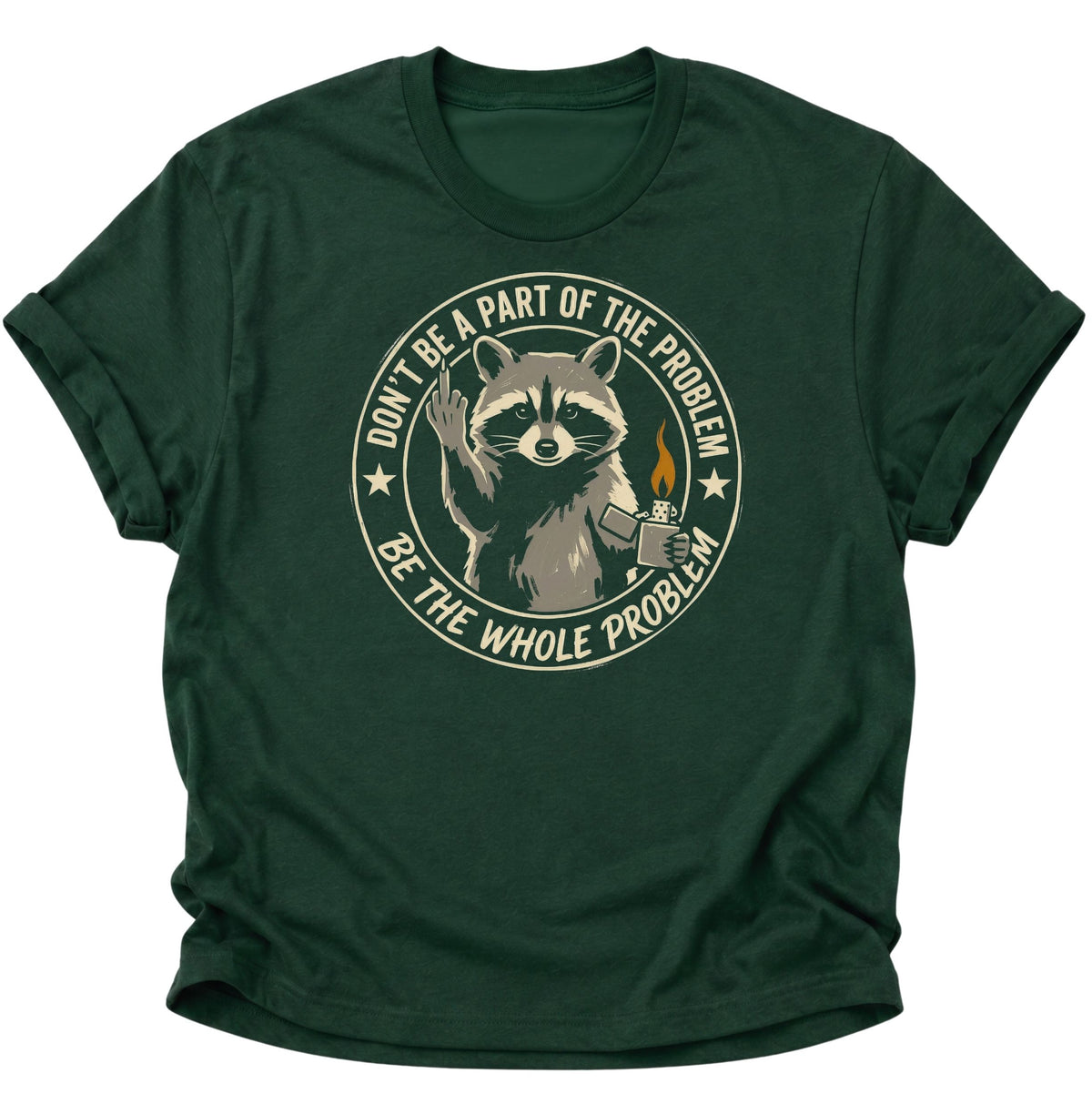 Frecher Waschbär mit Mittelfinger Unisex T-Shirt Forest Green - PINE & RIVER