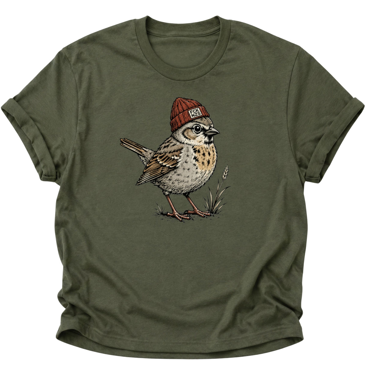 Spatz mit Strickmütze gegen rechts Unisex T-Shirt Military Green - PINE & RIVER