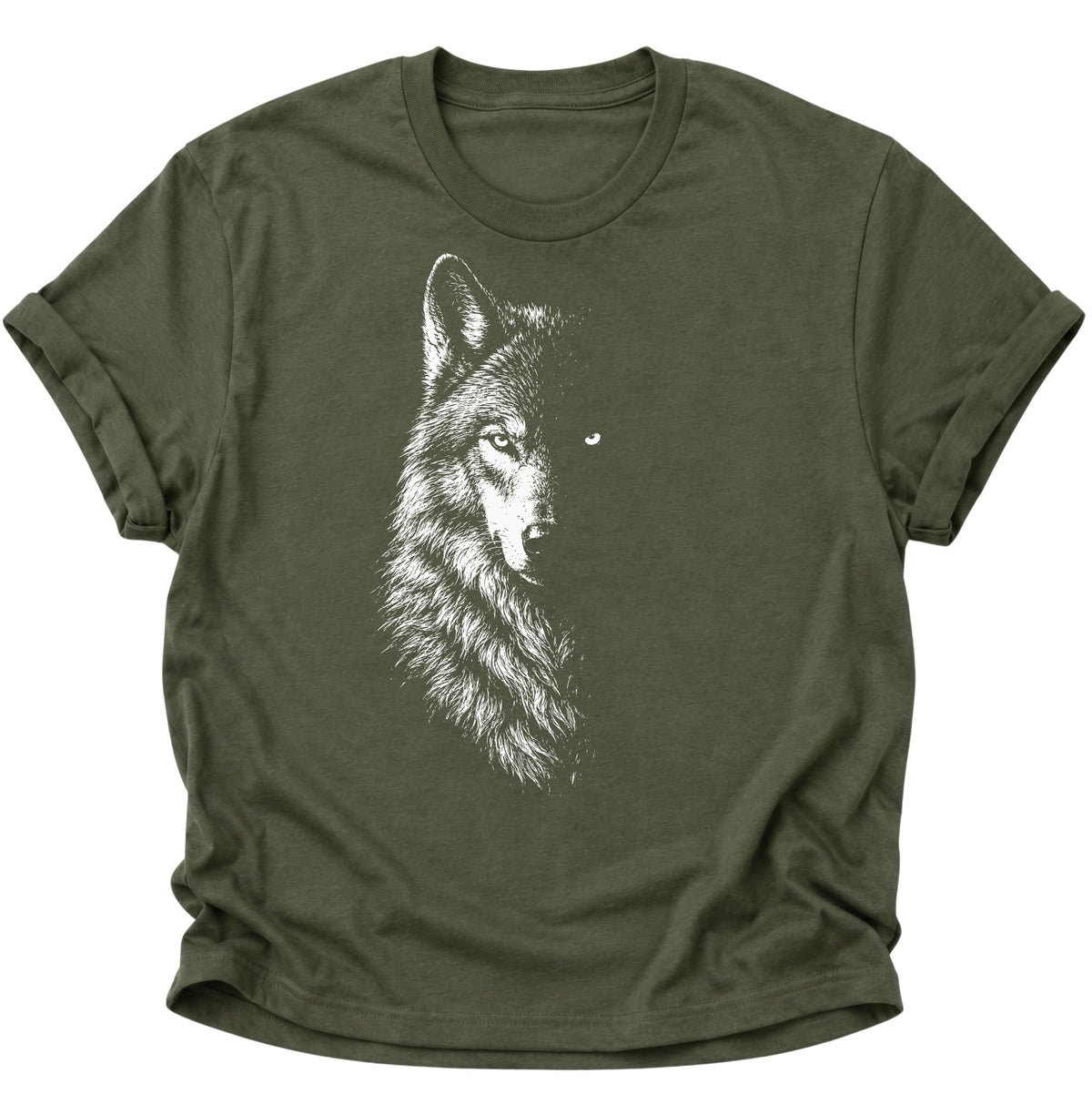 Mystischer Wolf im Schatten Unisex T-Shirt Military Green - PINE & RIVER