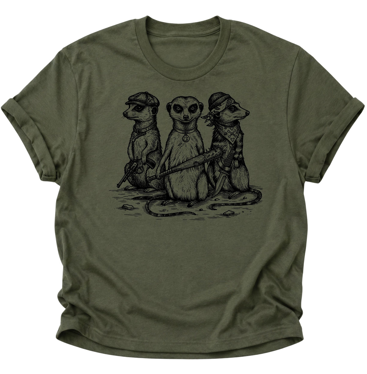 Erdmännchen Gang im Vintage-Stil Unisex T-Shirt Military Green - PINE & RIVER
