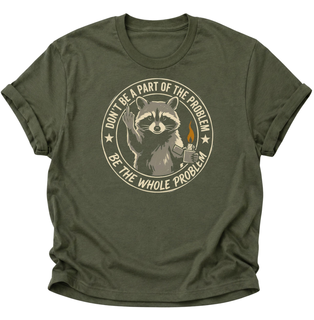 Frecher Waschbär mit Mittelfinger Unisex T-Shirt Military Green - PINE & RIVER