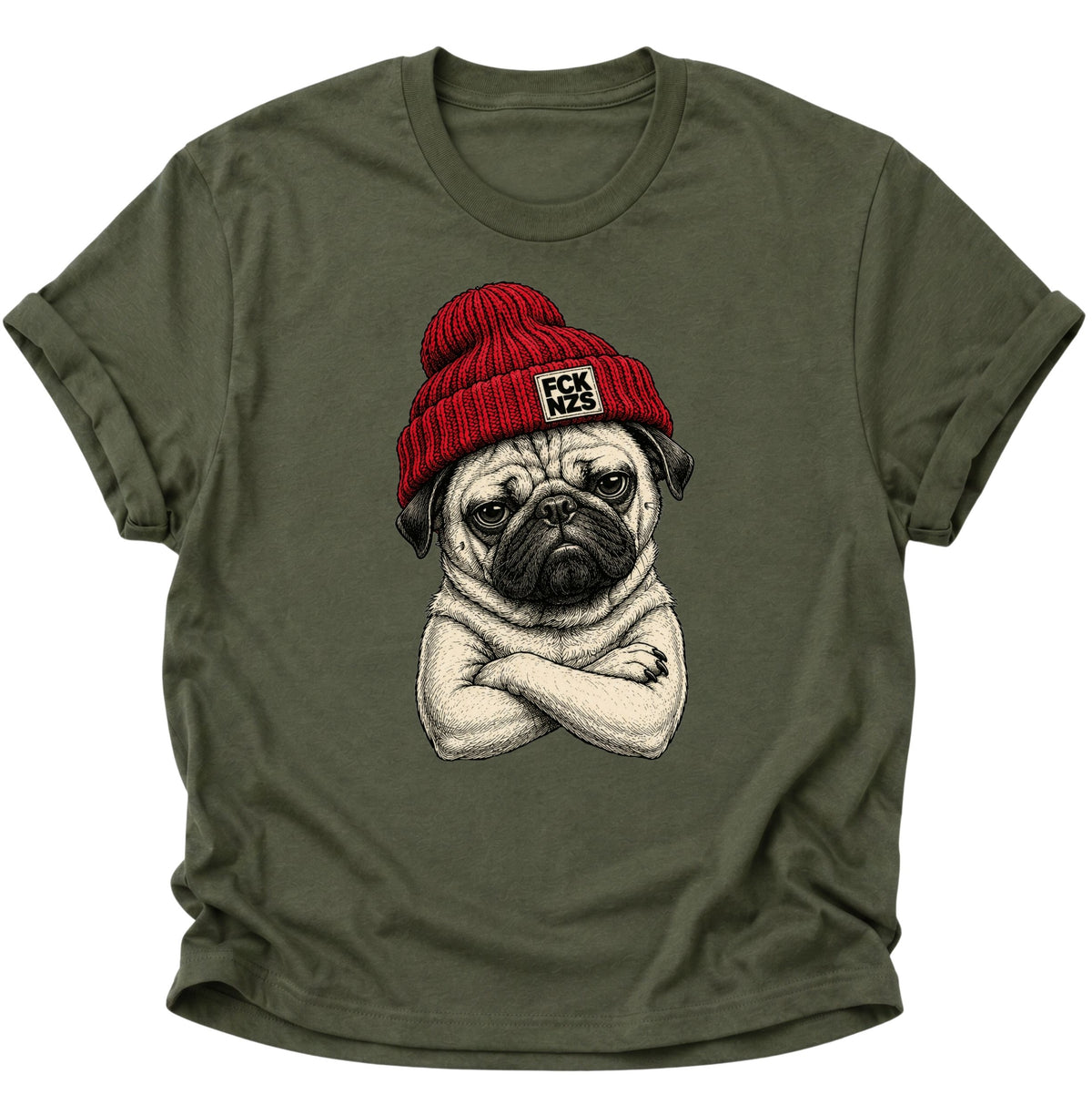 Mops gegen rechts Unisex T-Shirt Military Green - PINE & RIVER