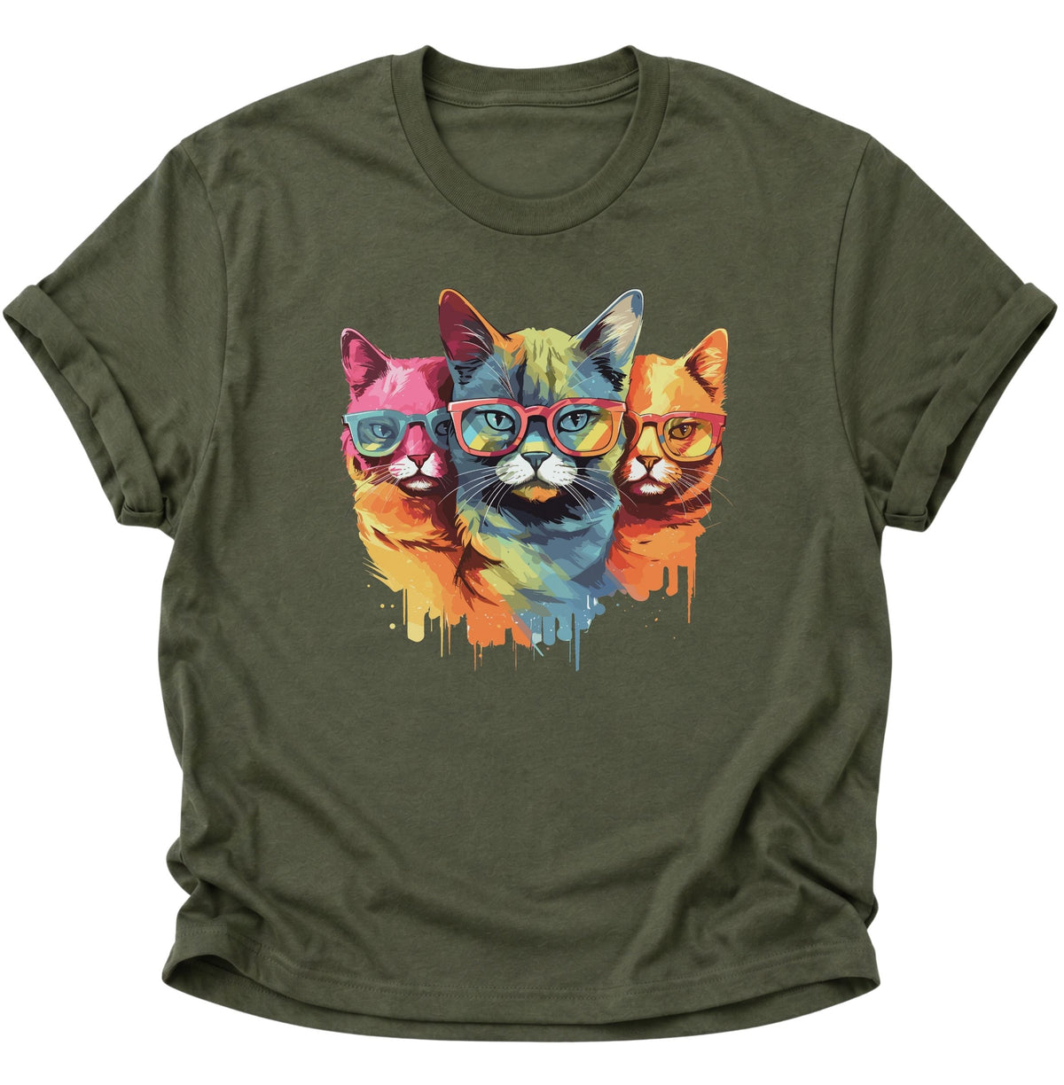 Three Cats Unisex T-Shirt Military Green - PINE & RIVER