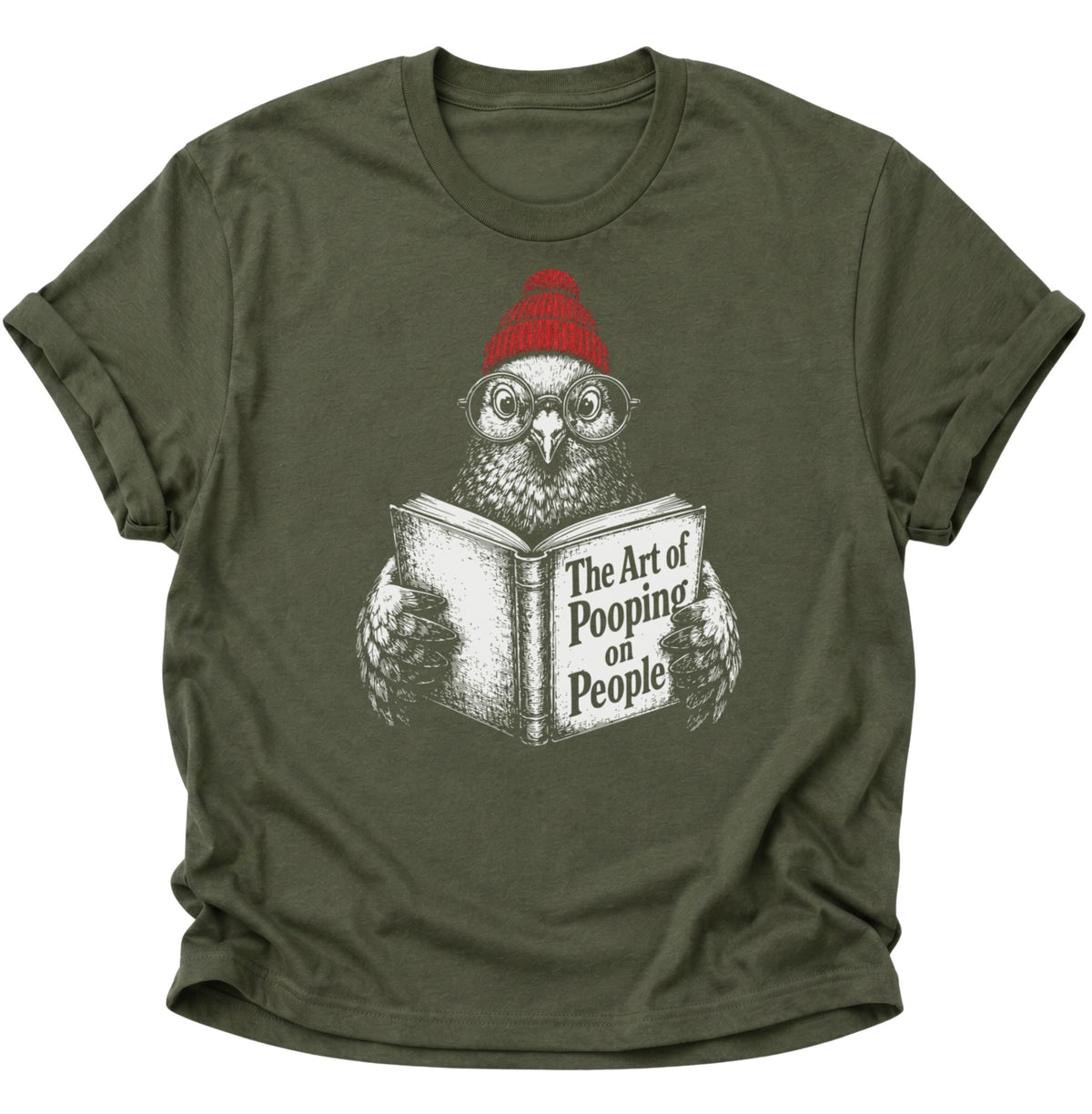 Vogel liest The Art of Pooping on People Unisex T-Shirt Military Green - PINE & RIVER