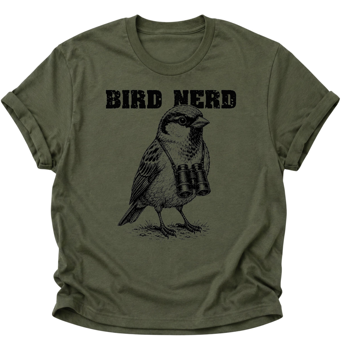 Bird Nerd Vogel mit Fernglas Unisex T-Shirt Military Green - PINE & RIVER