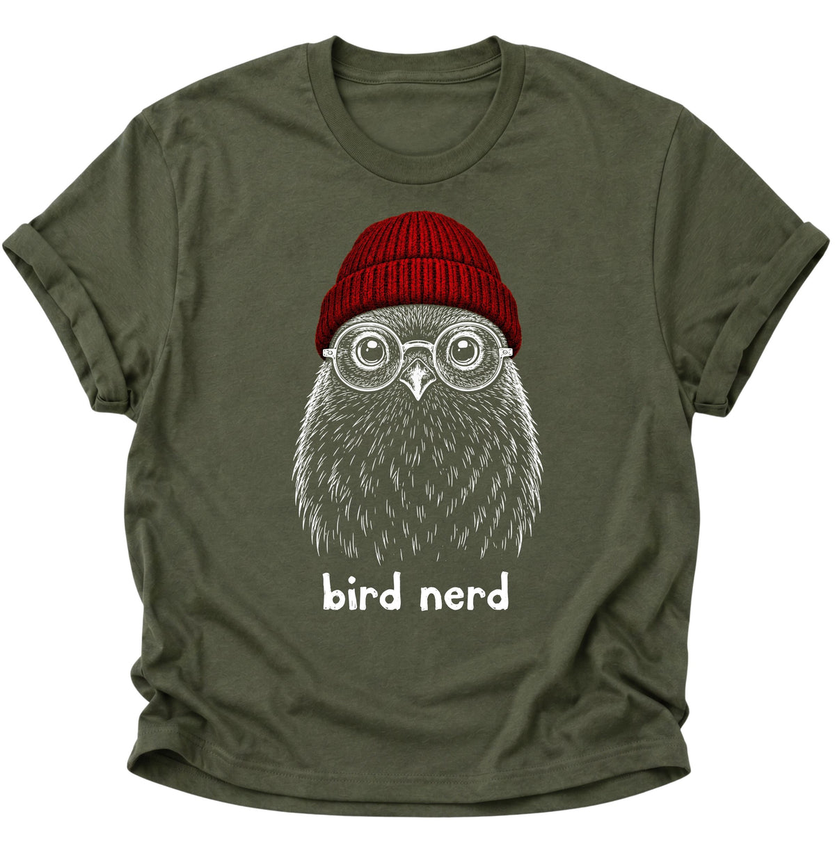 Bird Nerd Vogel mit Mütze Unisex T-Shirt Military Green - PINE & RIVER