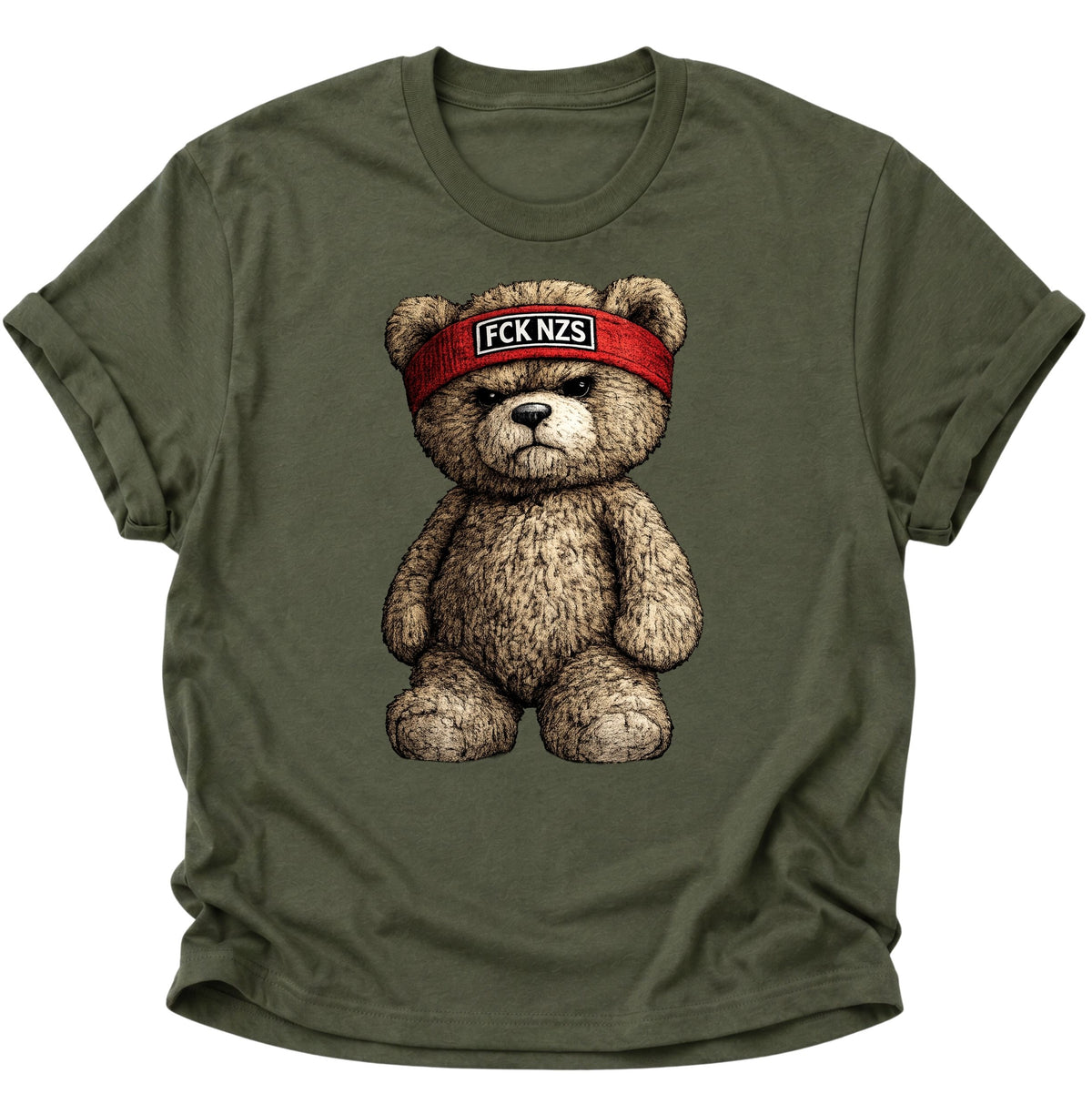 Grimmiger Teddybär gegen rechts Unisex T-Shirt Military Green - PINE & RIVER