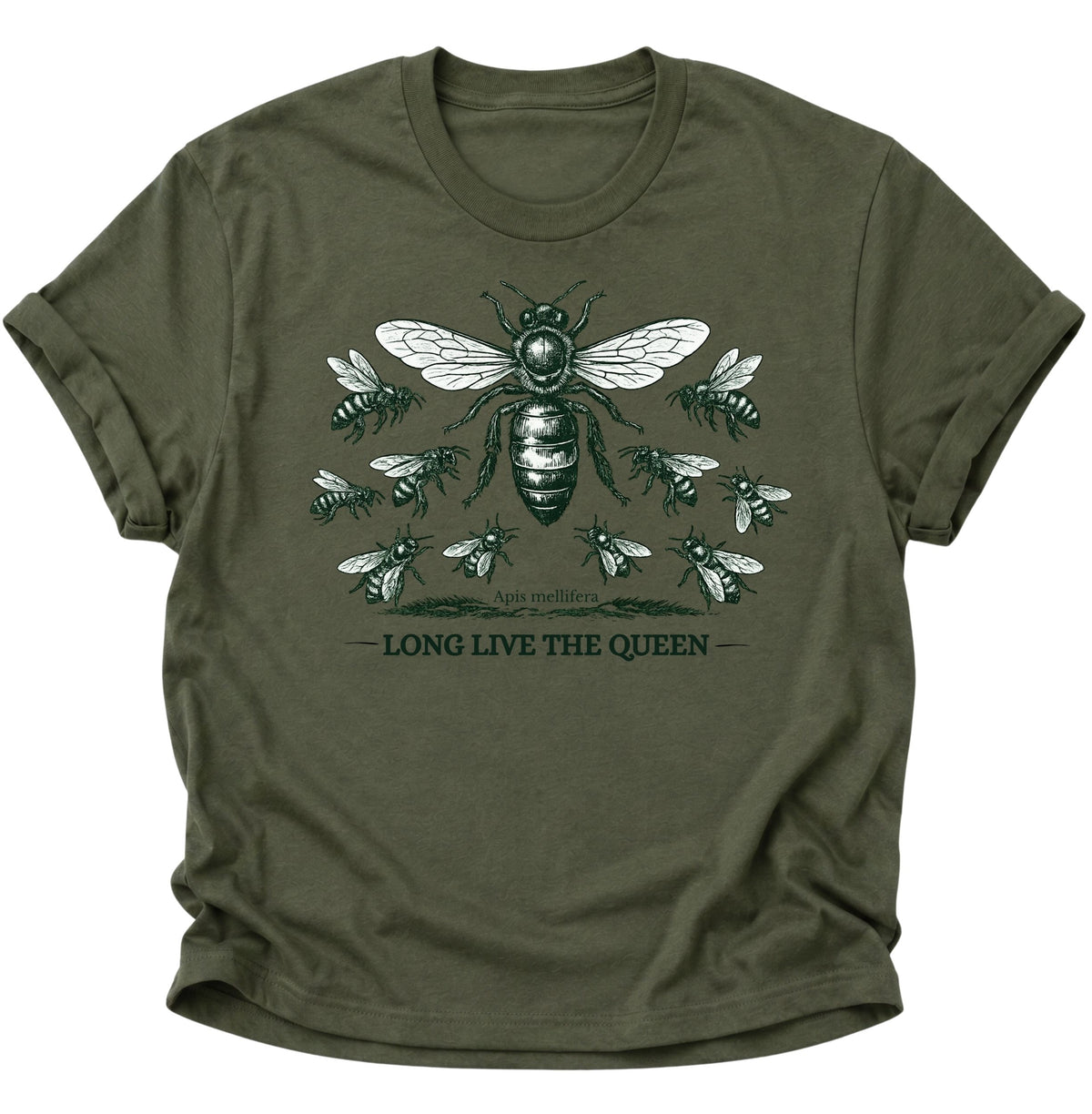 Bienenkönigin Long Live the Queen Unisex T-Shirt Military Green - PINE & RIVER
