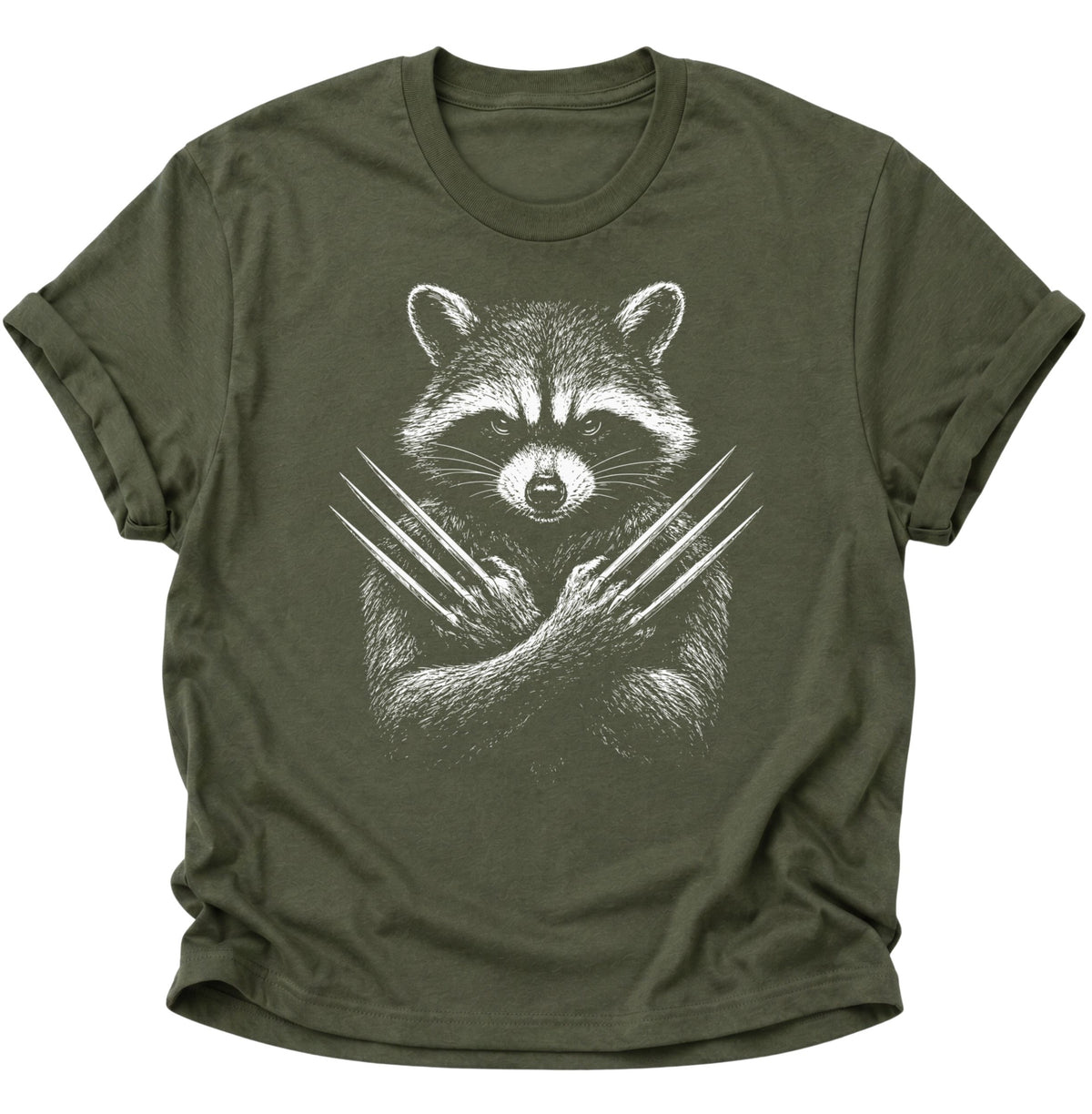 Waschbär mit Metallkrallen Unisex T-Shirt Military Green - PINE & RIVER