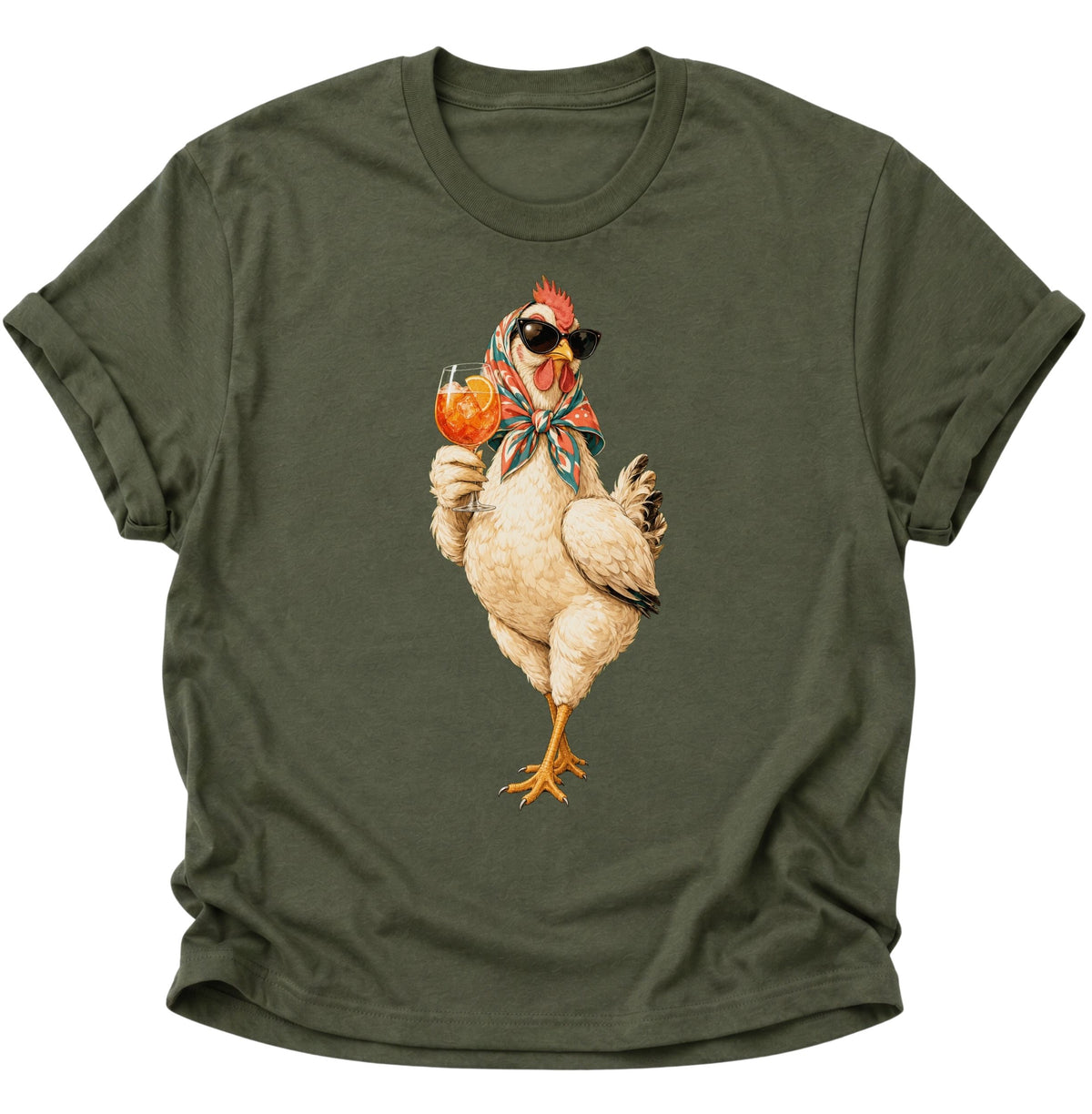 Cocktail-Henne mit Sonnenbrille Unisex T-Shirt Military Green - PINE & RIVER