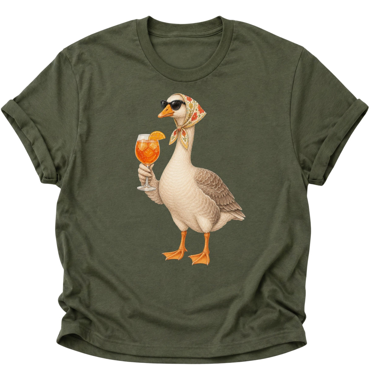 Cocktail-Gans mit Kopftuch Unisex T-Shirt Military Green - PINE & RIVER