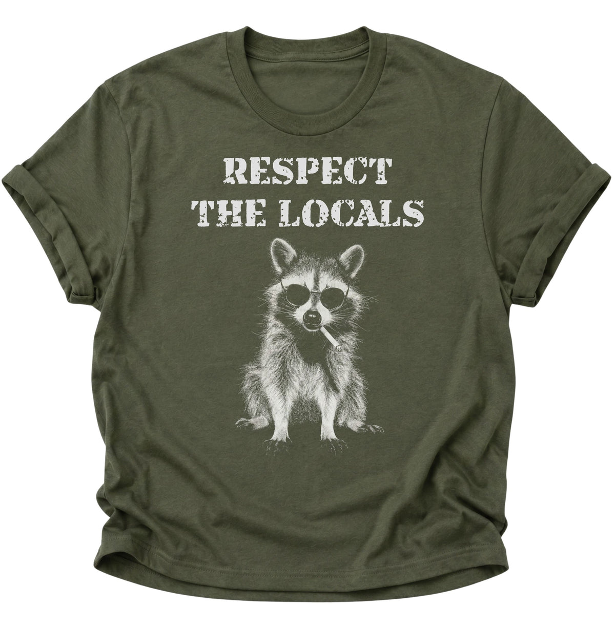 Respect the Locals Waschbär Unisex T-Shirt Military Green - PINE & RIVER