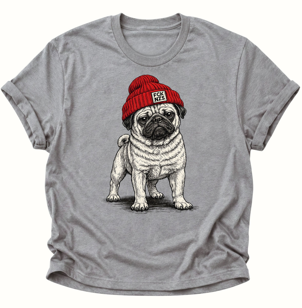 Mops mit Strickmütze gegen rechts Unisex T-Shirt Sport Grey - PINE & RIVER