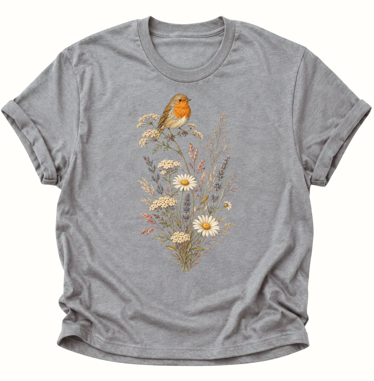 Rotkehlchen auf Wildblumen Unisex T-Shirt Sport Grey - PINE & RIVER