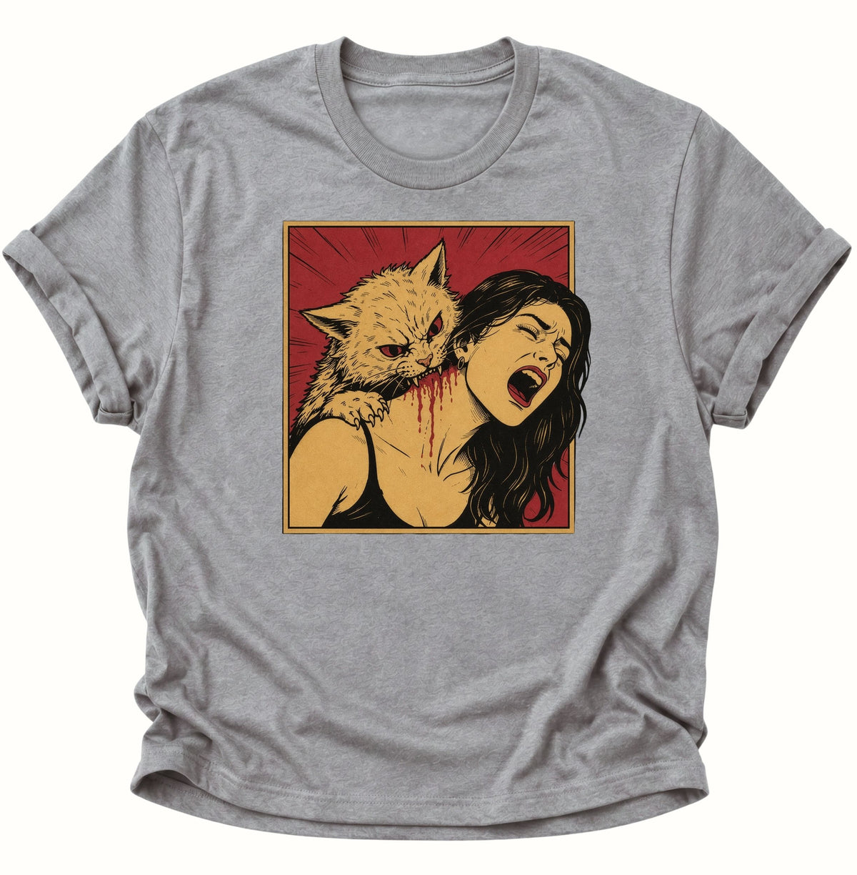 Vampier Katze im Retro-Comic Unisex T-Shirt Sport Grey - PINE & RIVER