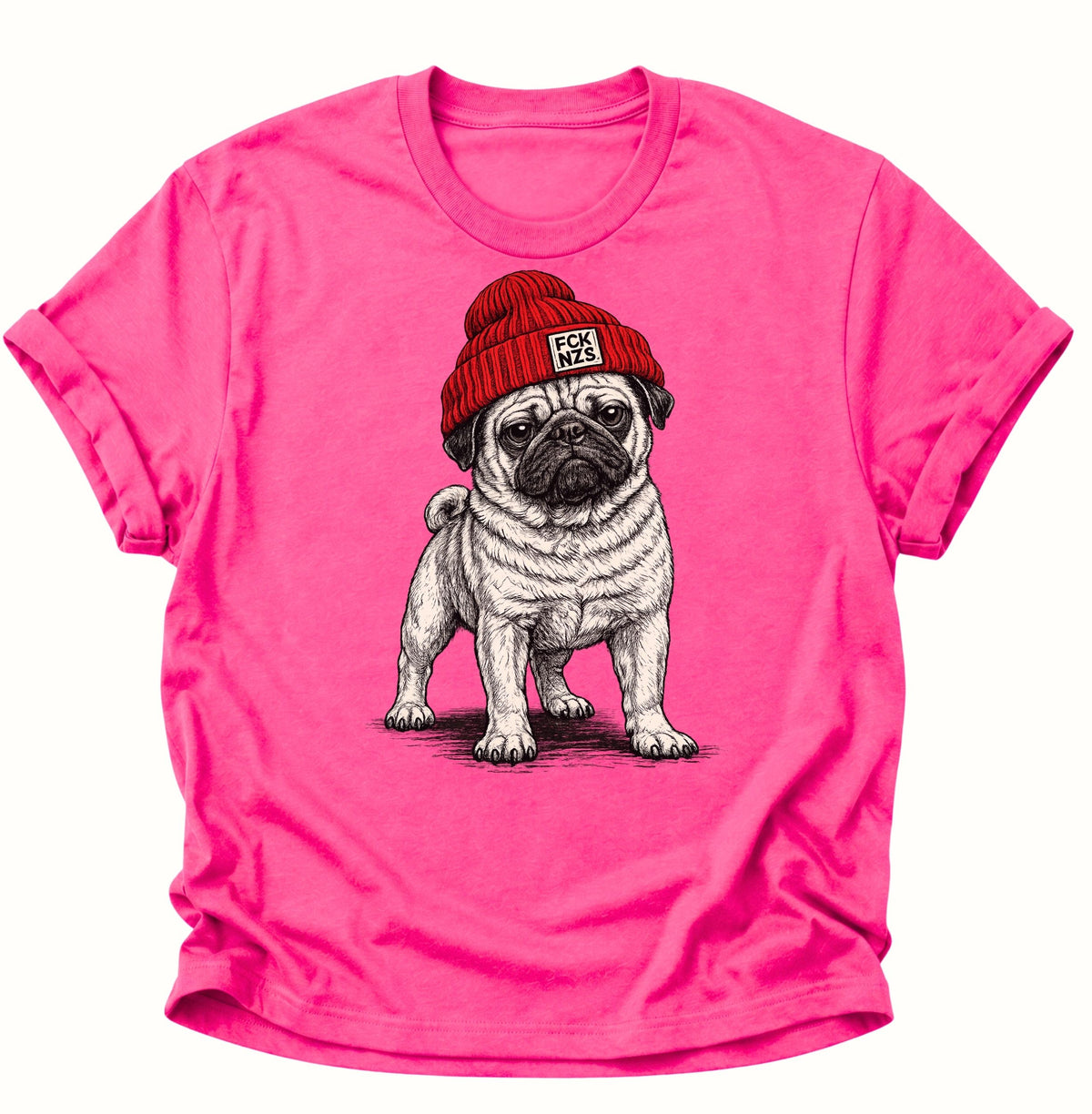 Mops mit Strickmütze gegen rechts Unisex T-Shirt Heliconia - PINE & RIVER