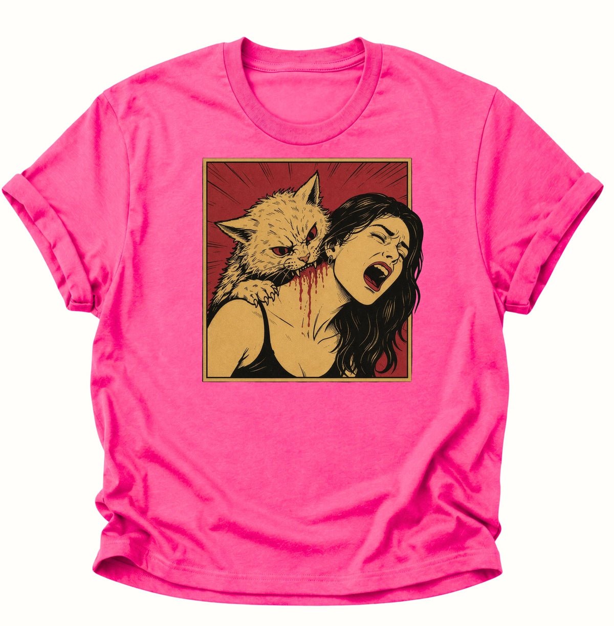 Vampier Katze im Retro-Comic Unisex T-Shirt Heliconia - PINE & RIVER