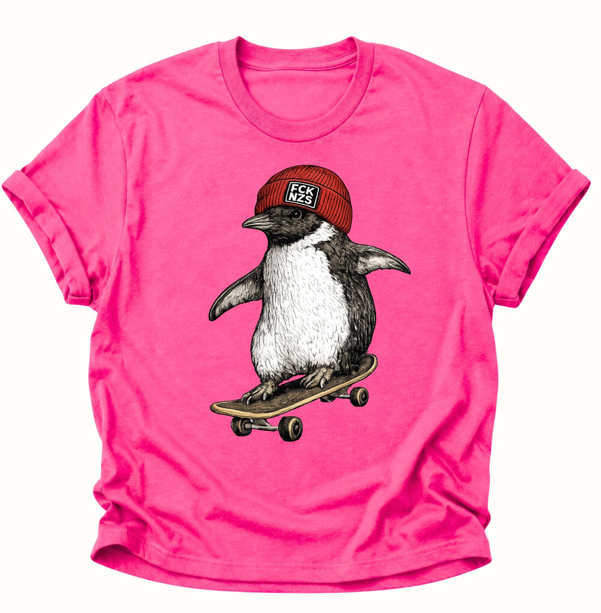 Skateboard-Pinguin gegen rechts Unisex T-Shirt Heliconia - PINE & RIVER