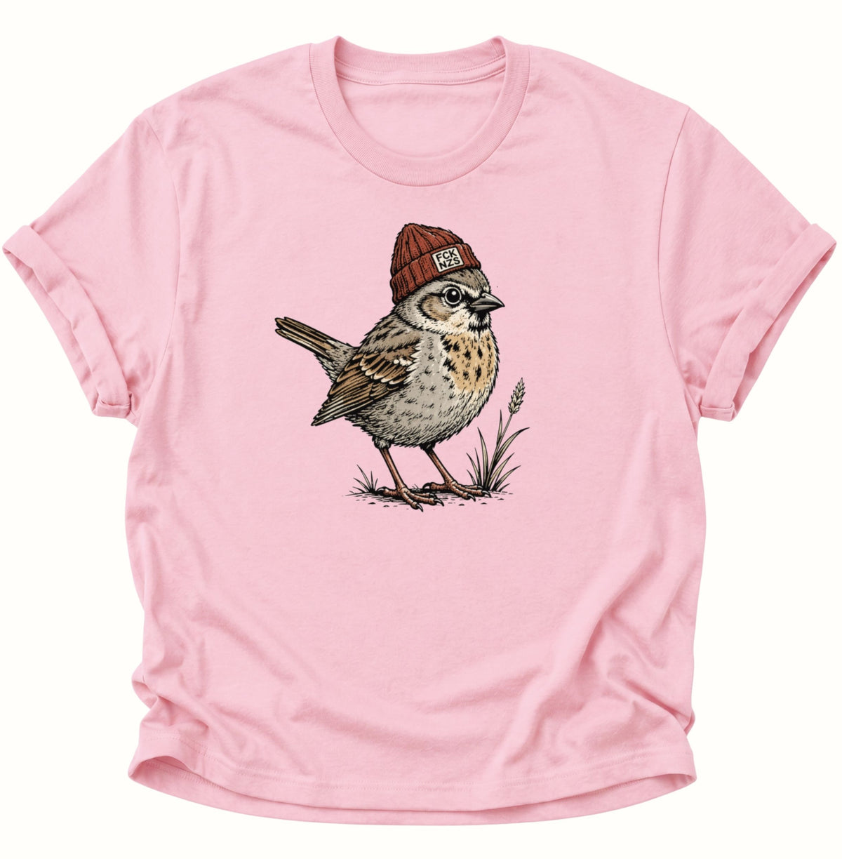 Spatz mit Strickmütze gegen rechts Unisex T-Shirt Light Pink - PINE & RIVER